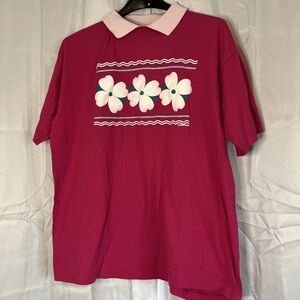 Women Pink vintage collared shirt 2x made in USA vintage Brindan design graphic